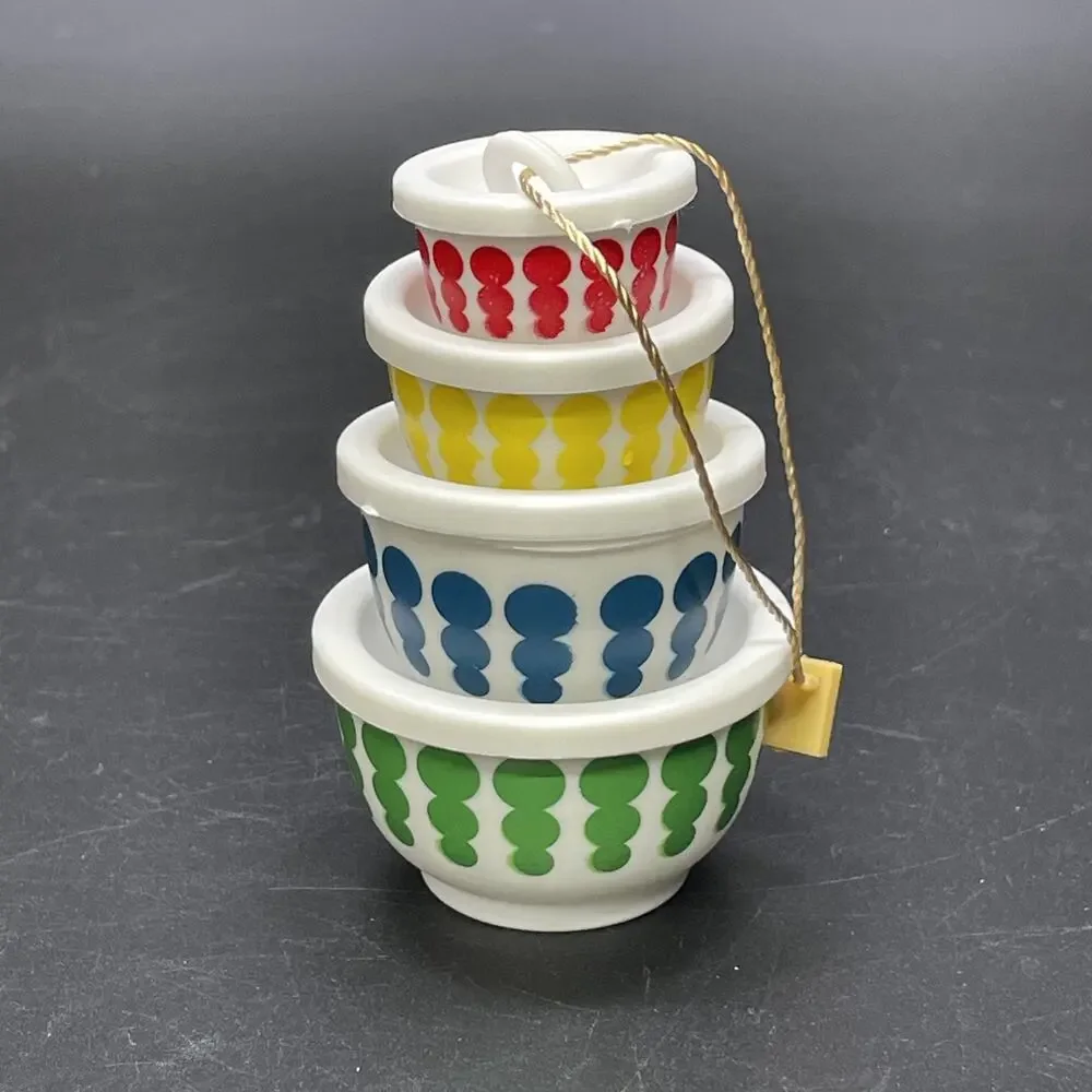 VTG Pyrex Inspired Xmas Ornament Plastic Nesting Mixing Bowl Set Retro Polka Dot
